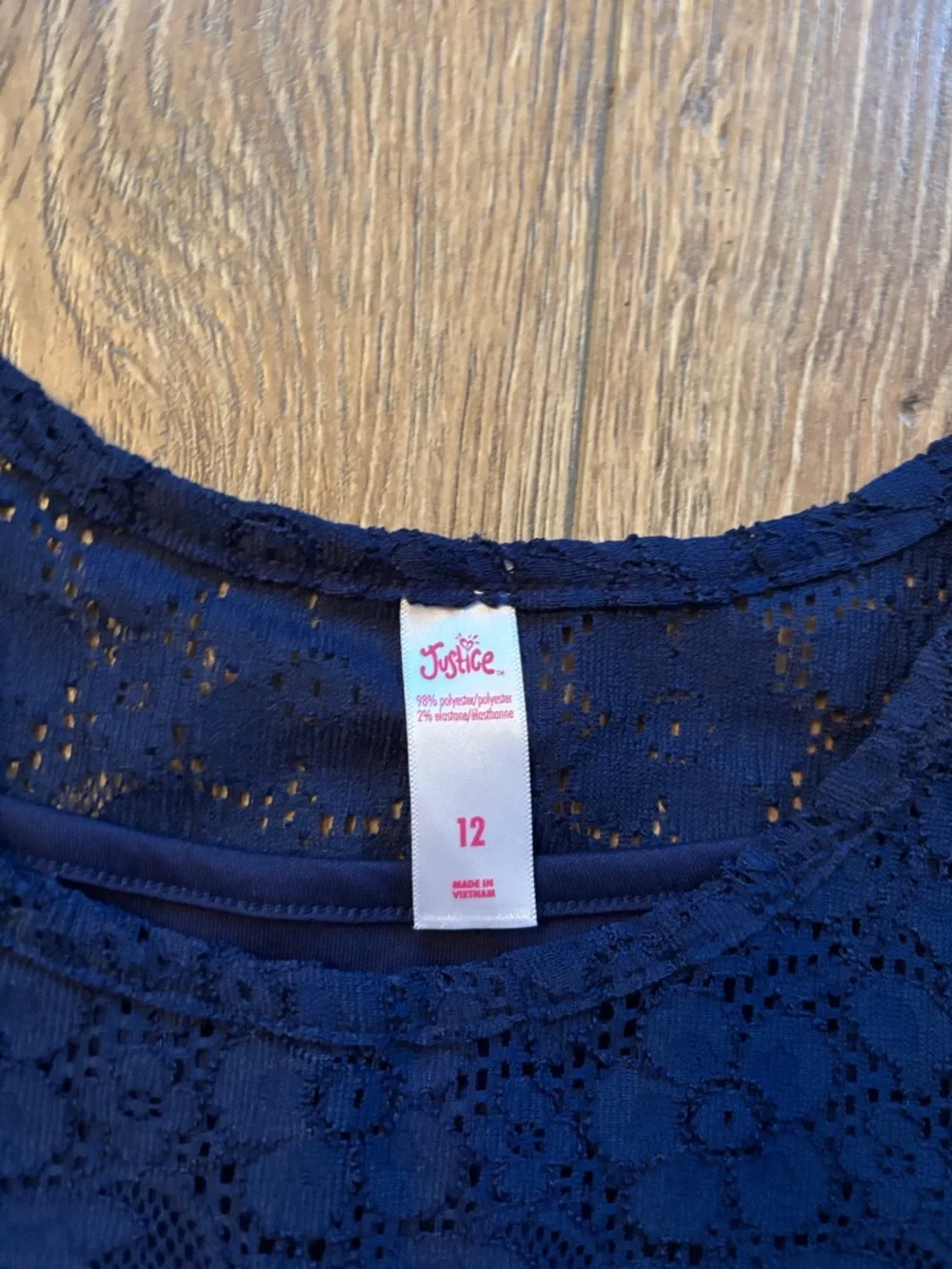 Justice Girls Navy Floral Lace Short Sleeve Top size 12